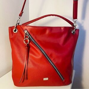 Red Faux Leather Shoulder Bag